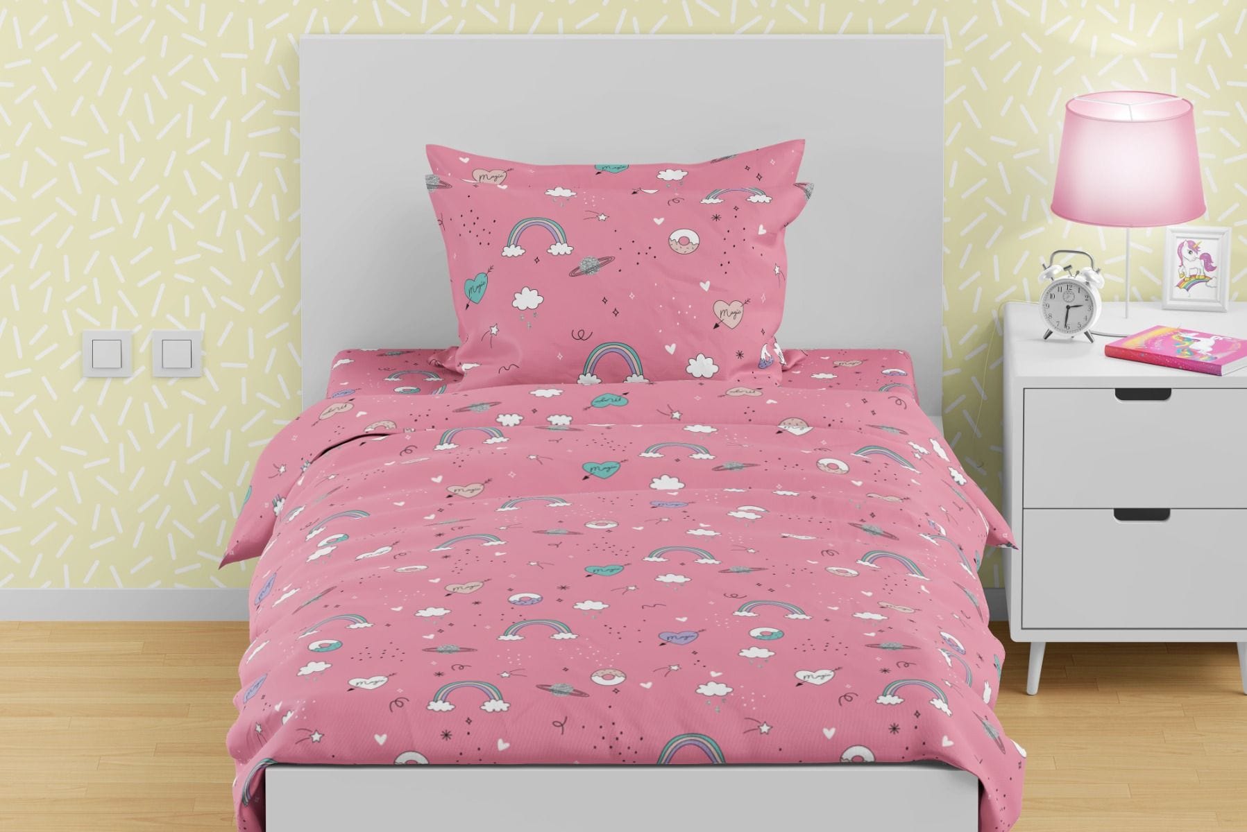 Детско Спално Бельо в розово ЕДНОРОГ 2, 100% Памук Ранфорс, 3 части