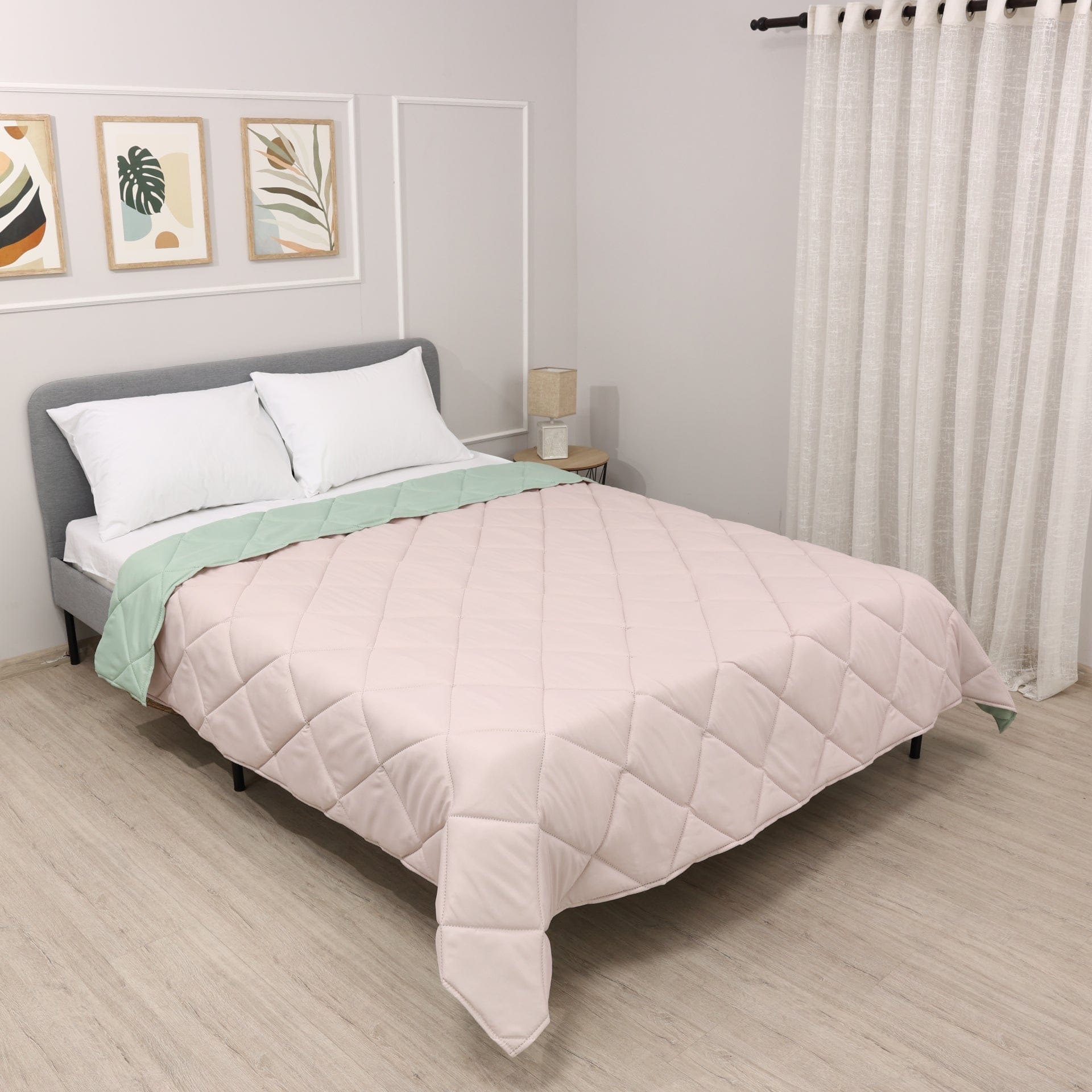 Лятна олекотена завивка за спалня Елинор Бледо розово/Мента 200/210 см.