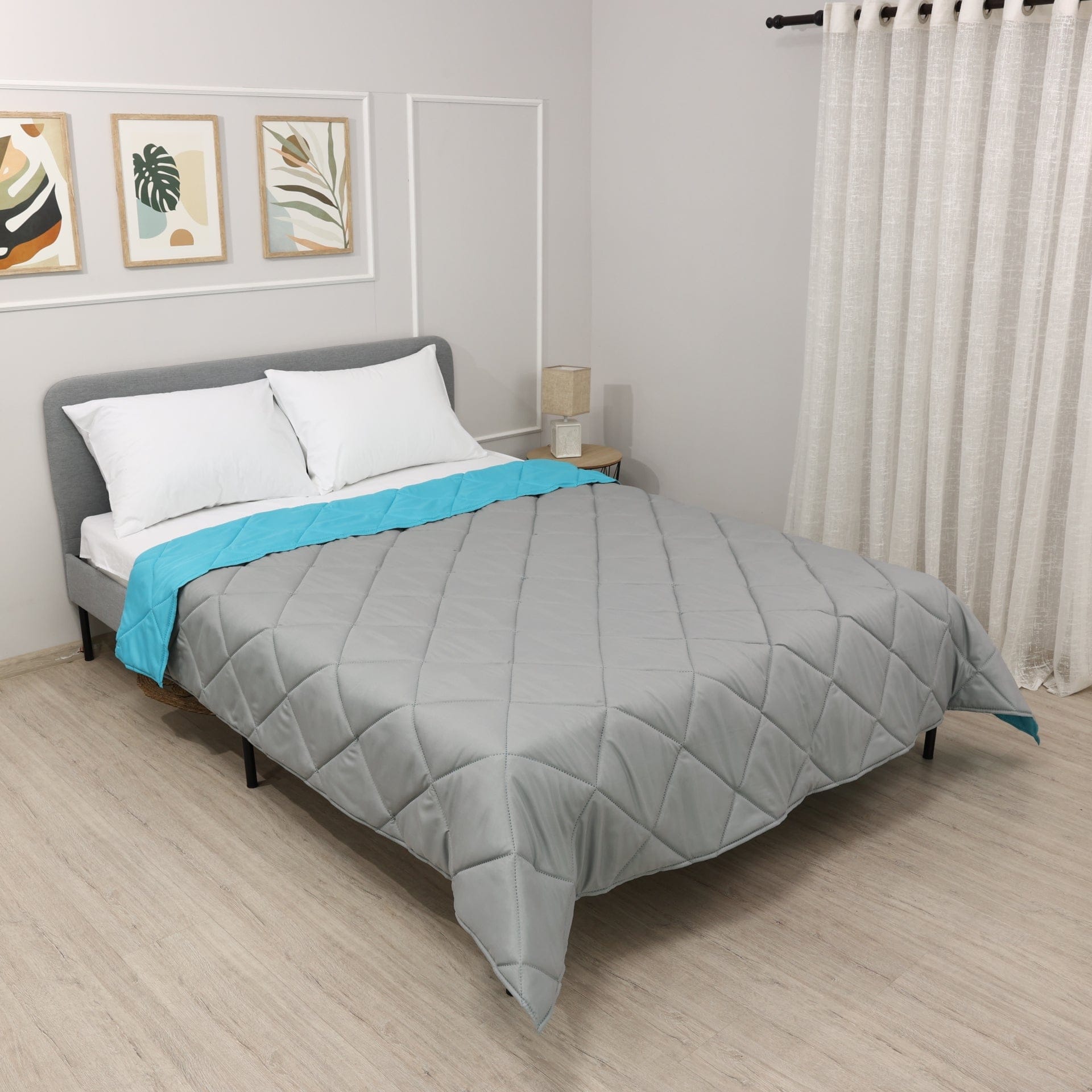 Лятна олекотена завивка за спалня Елинор Тюркоаз/Сиво 200/210 см.