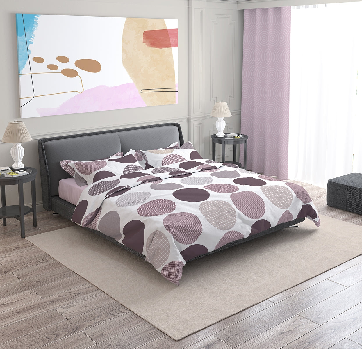 Спално бельо в лилаво на Точки от 100% Памук Ранфорс, 4 части, АВА