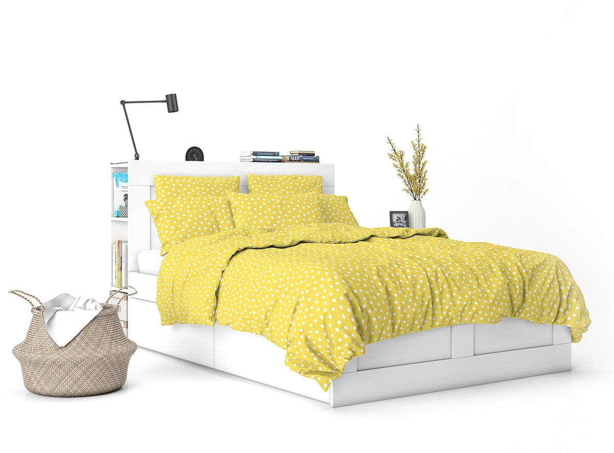 Спално Бельо на точки в жълто, 100% Памук Ранфорс, 4 части, КРЕСИДА 2