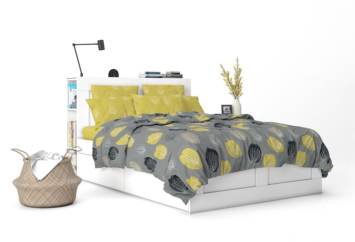 Спално Бельо Сиво и Жълто ГРЕЙС, 100% Памук Ранфорс, 3 части