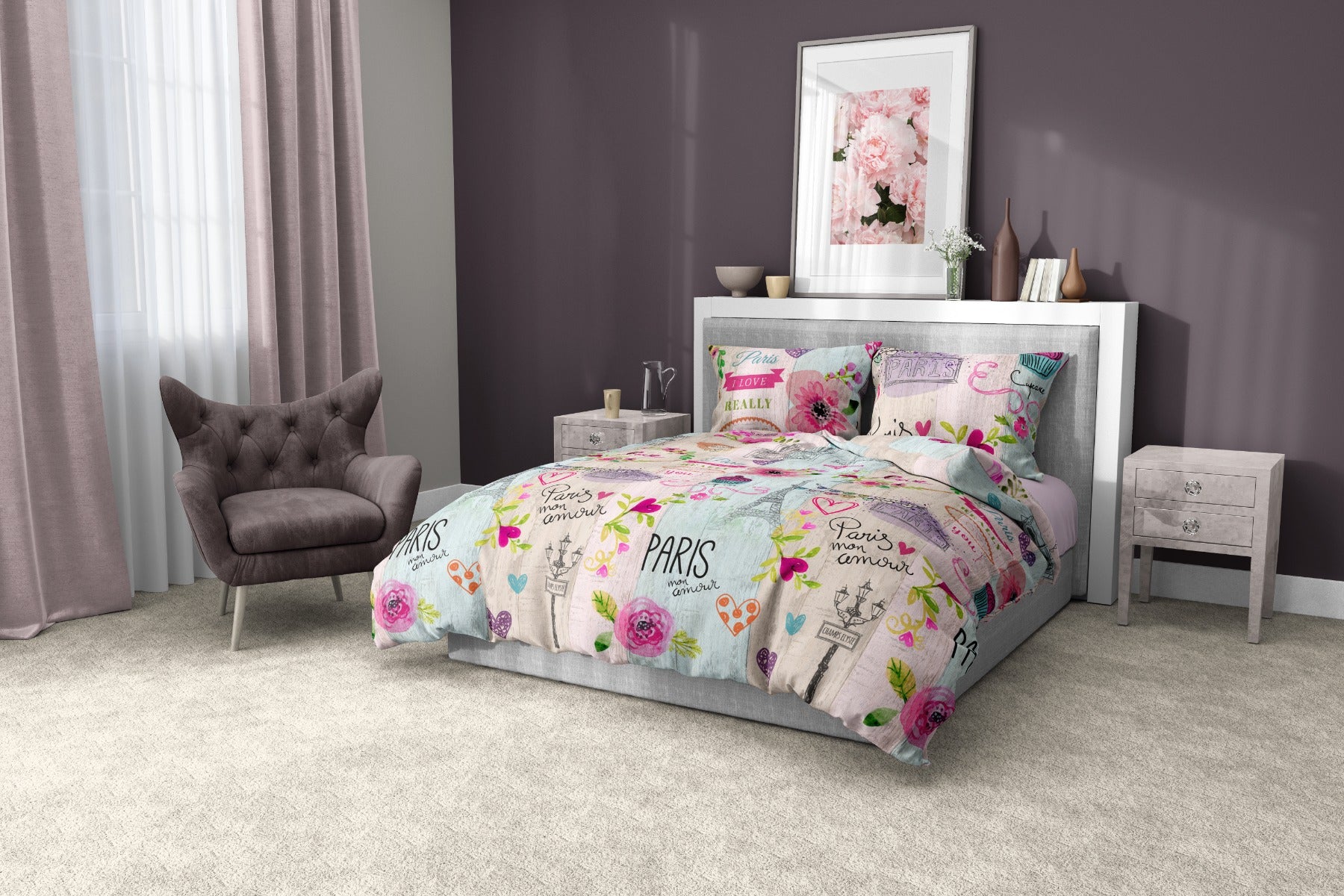 Спално Бельо МОН АМУР,  100% Памук Ранфорс, 3 части