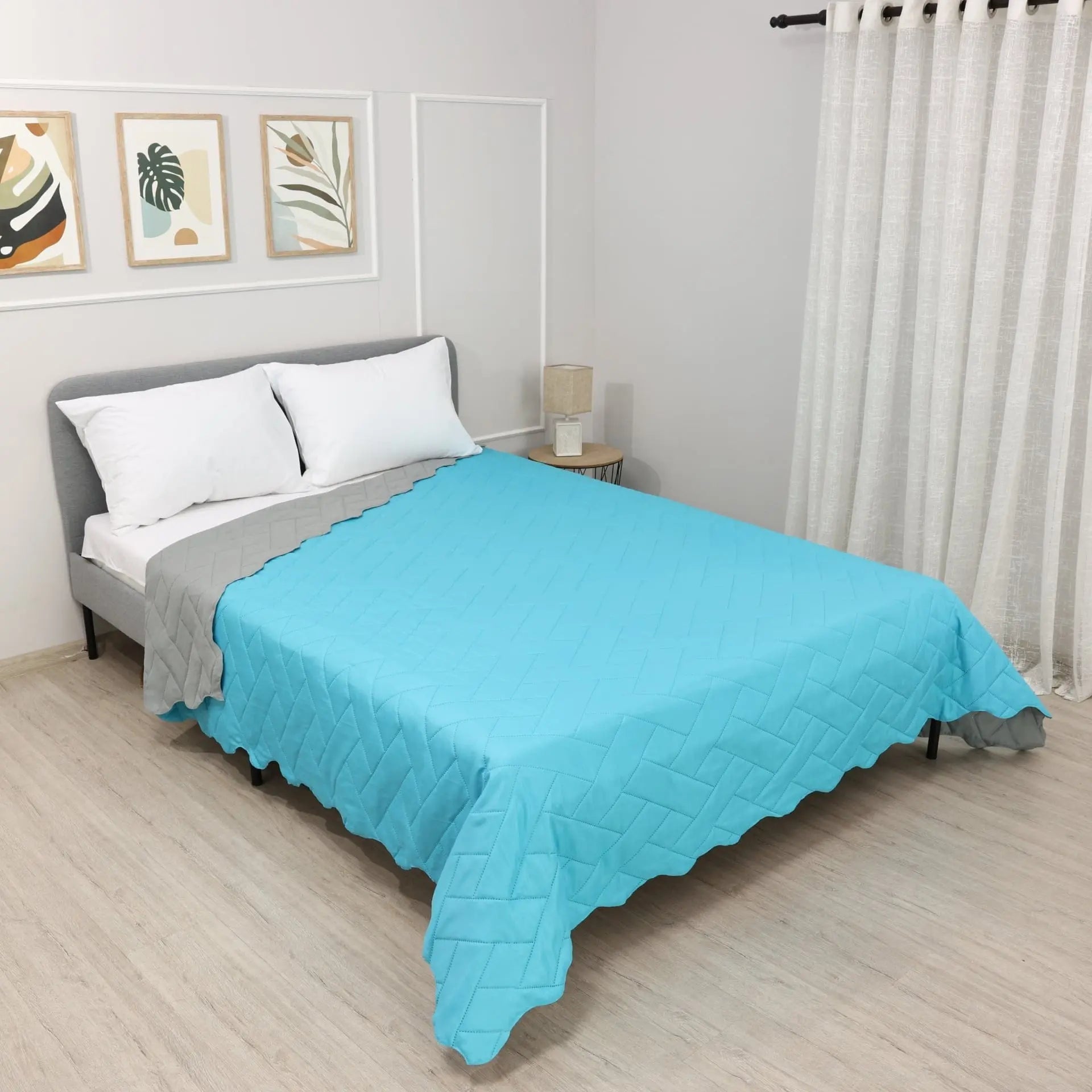 Двулицево шалте за единично легло или диван Изи Тюркоаз/Сиво 150/220см. Izidream