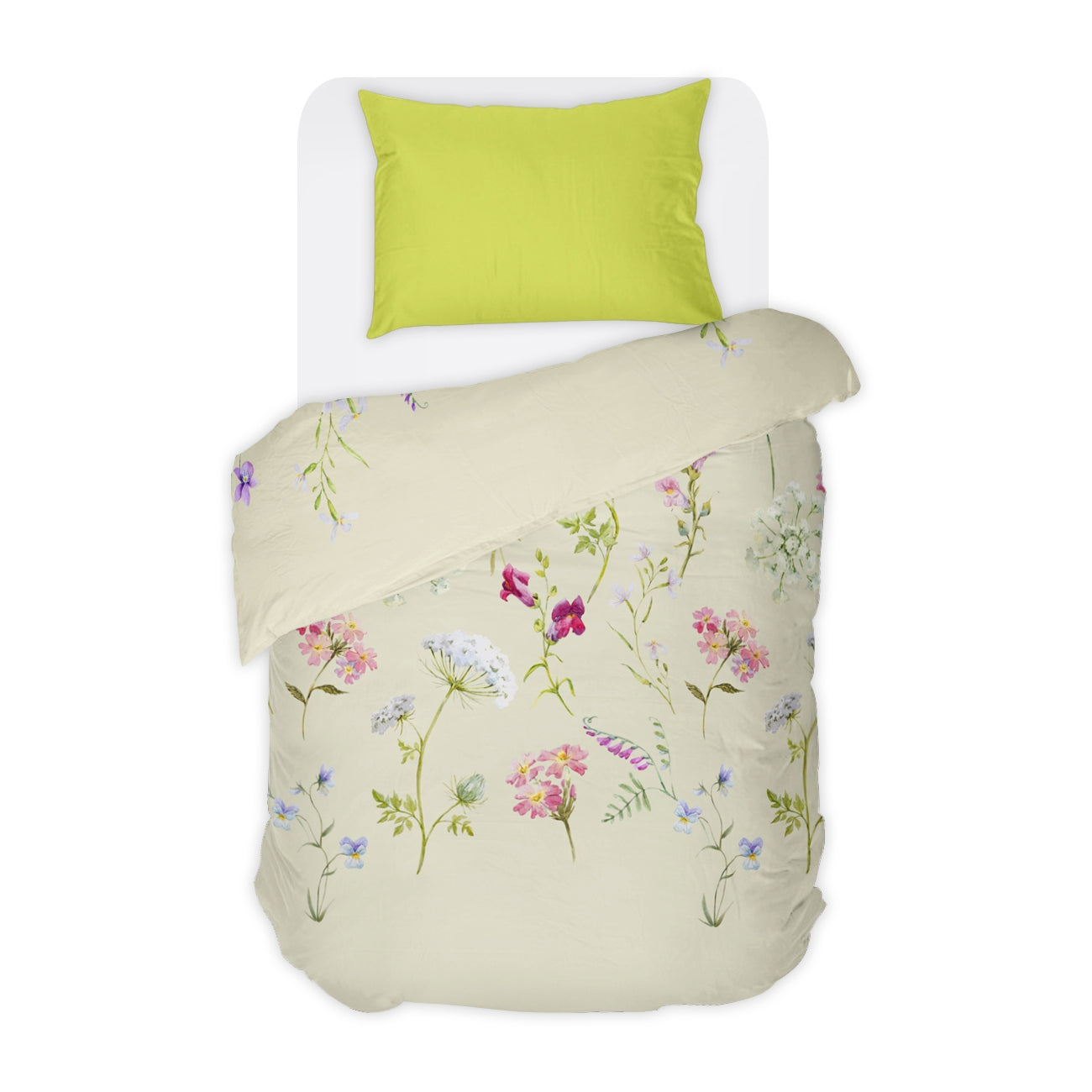 Спално бельо на цветя БЕЗ долен чаршаф БОТАНИКА, 100% Памук Ранфорс, 2 части