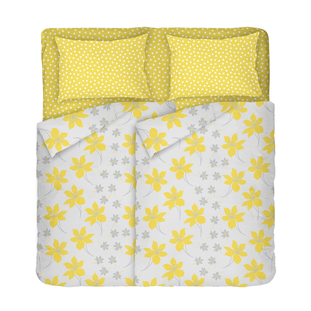 Спално Бельо сиво и жълто, 100% Ранфорс, 5 части, КРЕСИДА