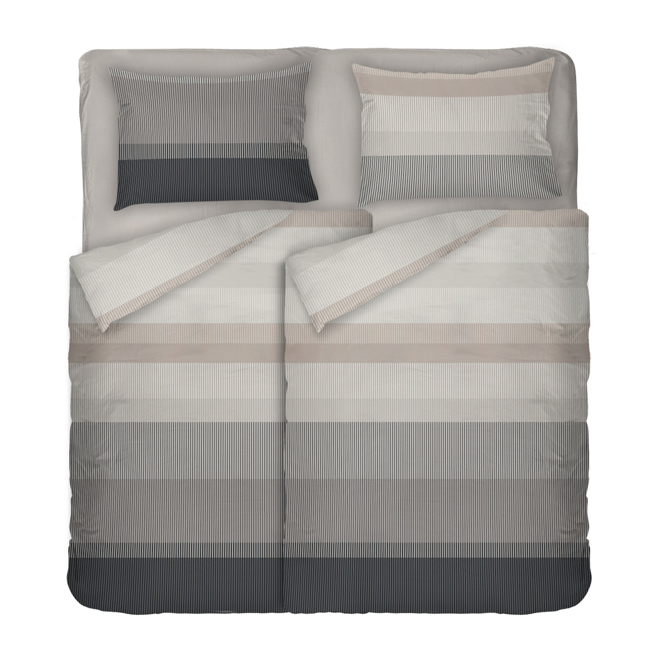 Спално бельо на райе Нептун КАФЯВ, 100% Памук Ранфорс, 5 части