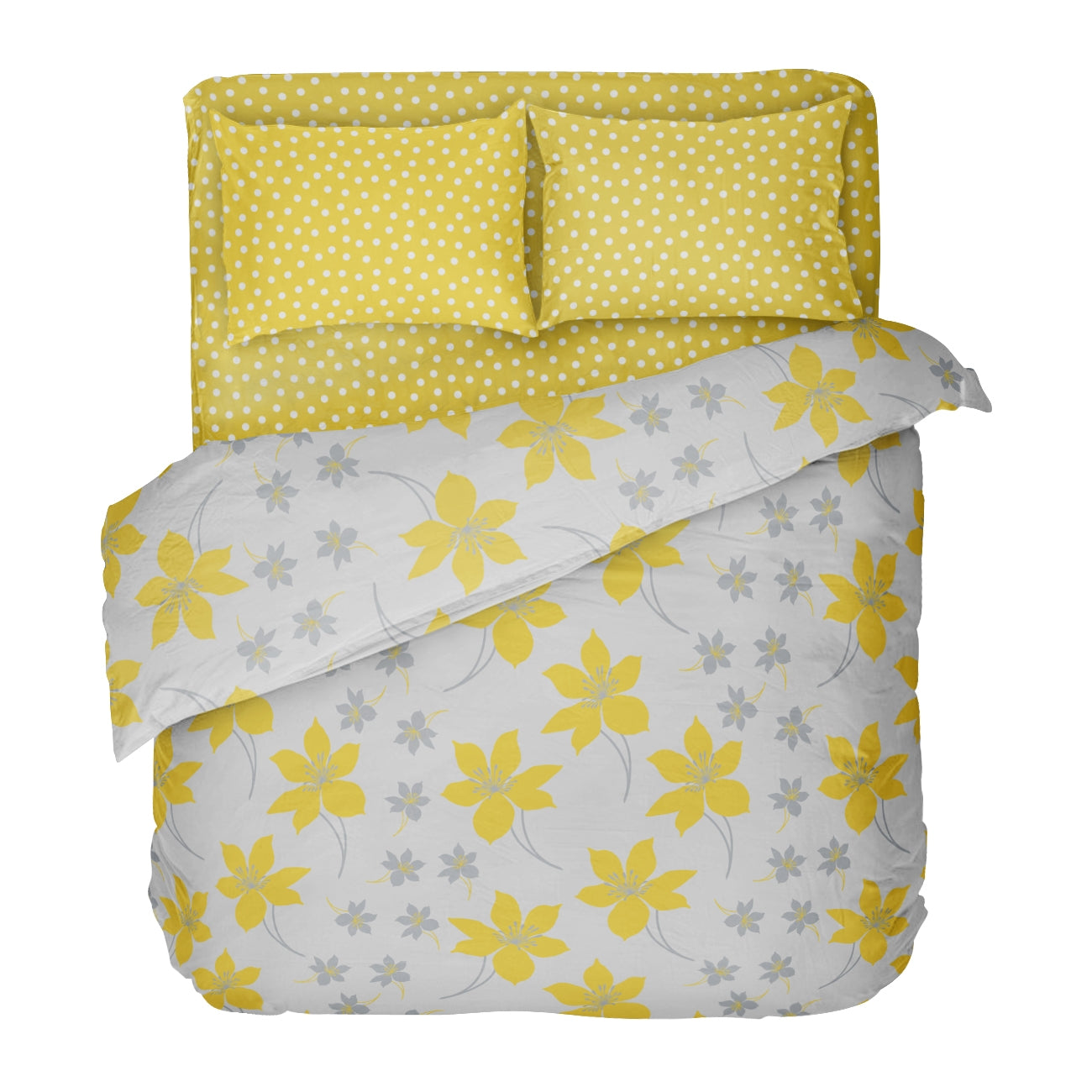 Спално Бельо сиво и жълто, 100% Памук Ранфорс, 4 части, КРЕСИДА